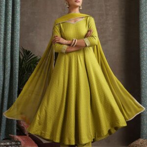 Floral Printed Sweet Heart Neck Anarkali Kurta with Palazzos & With Dupatta