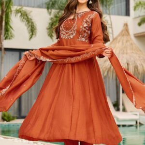 Women Ethnic Motifs Embroidered Anarkali Kurta with Trousers & Dupatta
