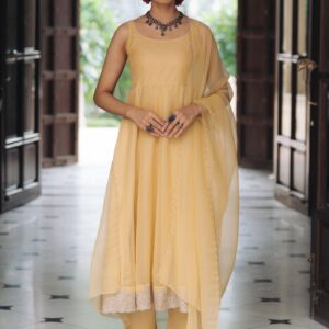 Women Embroidered Panelled Kurta with Trousers & With Dupatta